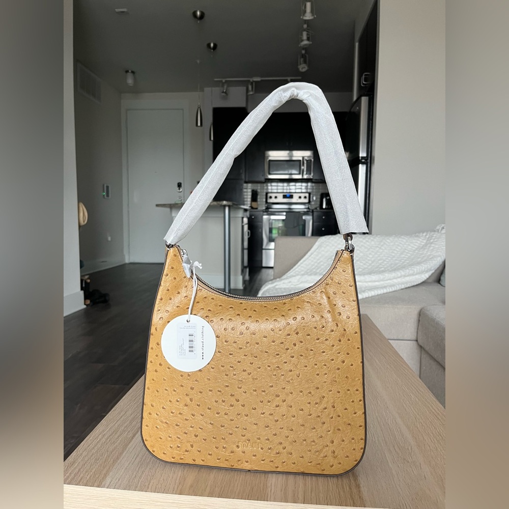 STAUD ALEC SHOULDER BAG IN OSTRICH LEATHER